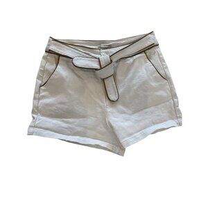 Versona Womens Modern Shorts White With Tan Piping Belted 14 Cotton Spandex